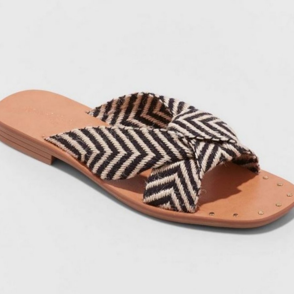 Universal Thread LOUISE BLK Chevron Print Knotted Slide Sandals Sz-11